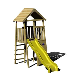Kinderspielhaus, Kletterturm 'falke' Mit Rutsche Und Kletterwand, Holz / Gelb - Wendi Toys