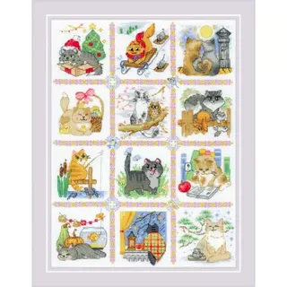 Riolis Counted Cross Stitch Kit 9.50"X11.75"-Cat Calendar (14 Count)