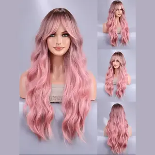 Yarspa Roze Pruik-Pruiken- Lang Haar Pruik-Wig- Cosplay-Carnaval-Ombre Pruik-Pink Wig-Long Wig-70 Cm-