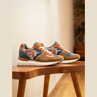 Inkkas Cyprus Dames Sneaker – Comfortabele Suède Sneaker Met Bergdesign – Aardetinten/turquoise, Maat 40