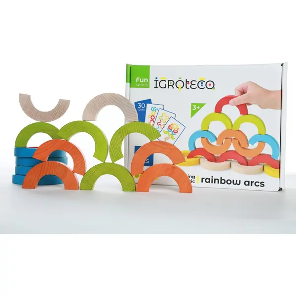 Igroteco® Holz-Mosaik Balancierspiel 24 Regenbogen-Halbkreise | Montessori Lernspielzeug Zur Förderung Von Feinmotorik, Kreativität & Geduld | thumbnail