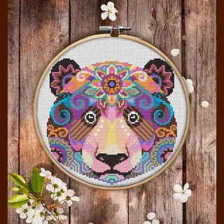 Awsome Patterns Borduurpakket Mandala Beer - Telpatroon Om Zelf Te Borduren - Geschikt Voor Beginners