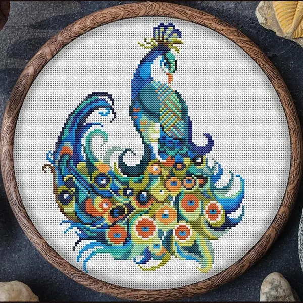Borduurpakket Mandala Pauw -Awsome Patterns - Telpatroon Om Zelf Te Borduren thumbnail
