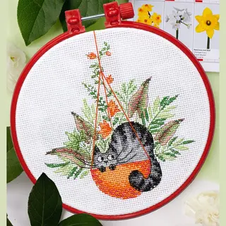 Borduurpakket Abris Art - And In The Basket Is A Cat - Kat In De Mand (inclusief Borduurring)