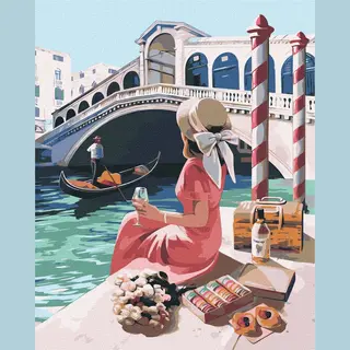 Ideyka Schilderen Op Nummer Voor Volwassenen - Romantisch Venetië Picknick - 40x50 Cm - Moeilijkheidsgraad 4/5 - Op Frame