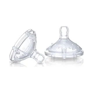 Nuby 2Pcs Silicone Replacement Teats For Feeding Bottle, Bpa Free Medium Flow Easy Latch Anti Colic Valves Breast Size Nipples, 3+ Months Newborn Infants