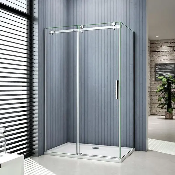 Aica Sanitair Schuifdeur Douchewand 150x195cm Met Zijwand 90x195cm, 6mm Helder Glas thumbnail