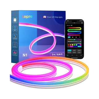 Lepro De Lepro Neon Ai Led Strip 3m, Rgb Led Streifen Mit App-, Musik- Und Sprachsteuerung, Kompatibel Mit Alexa & Google Assistant, Für Wohnzimmer, Gaming,