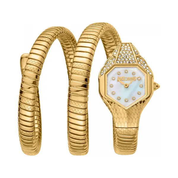 Just Cavalli Signature Snake Schlange Glam Evo 7 Double - Damen Quarz Armbanduhr Fashion Armband Und Gehäuse Aus Edelstahl Wickelarmband Und thumbnail