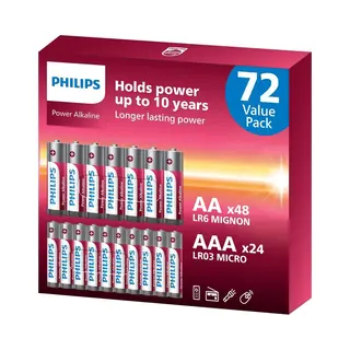 Philips Power - Alkaline Batterijen - 72 Stuks (48x Aa + 24x Aaa)