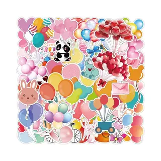Ballonnen Stickers 50 Stuks | Feestelijke Stickers | Hartje | Verjaardag | Vrolijk | Party | Feest | Laptop Stickers | Stickers Kinderen En