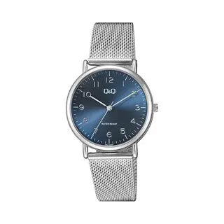 Q&Q Q05A-002PY - Horloge - Analoog - Vrouwen - Dames - Milanese/Mesh Stalen Band - Rond - Metaal - Cijfers - Zilverkleurig - DonkerBlauw - 3 Atm