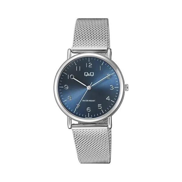 Q&Q Q05A-002PY - Horloge - Analoog - Vrouwen - Dames - Milanese/Mesh Stalen Band - Rond - Metaal - Cijfers - Zilverkleurig - DonkerBlauw - 3 Atm thumbnail