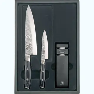 Yaxell Tsuchimon Geschenkset – 3-delig – Messenslijper Met Koksmes 20 Cm En Universeelmes 12 Cm – 3 Lagen Damaststaal – VG10 Staal –