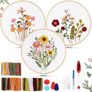 Borduurset Voor Beginners, Borduurset Met Bloemenpatroon En Planten, Borduurset Voor Volwassenen Met 2 Bamboe Borduurringen, Instructies En