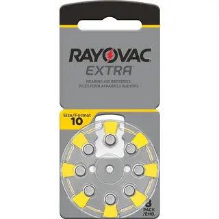 Rayovac Extra 10, 80 Stück, Hörgerätebatterien, Hohe Leistung, Zink-Luft-Batterien, 10 Blisterkarten, Gelb, 10AUX-8XEMF-10