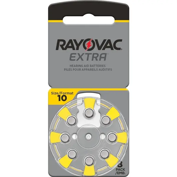 Rayovac Extra 10, 80 Pieces, Hearing Aid Batteries, High Performance, Zinc Air Batteries, 10 Blister Cards, Yellow, 10AUX-8XEMF-10 thumbnail