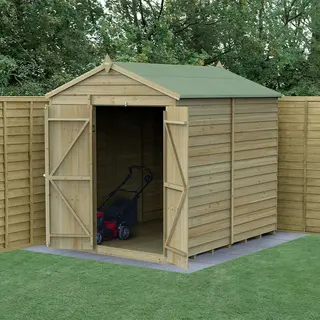 Forest Garden 8' X 6' Forest 4Life 25yr Guarantee Overlap Pressure Treated Windowless Double Door Apex Wooden Shed (2.42m X 1.99m)