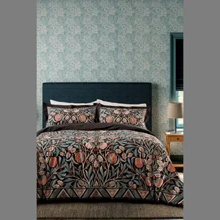 Morris & Co 'olive & Rose' Cotton Duvet Cover Set In Indigo