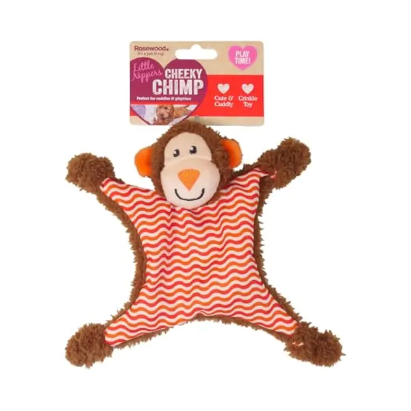 Rosewood Little Nippers Cheeky Chimp Puppy Toy – Enriching Soft Plush Dog Toy With Flat Body – Crinkle And Squeak Teething Toy For Puppies – thumbnail