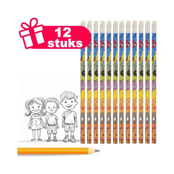 Henbrandt Children’s Jungle Animal Pencils With Erasers Pack Of 6 Kids Stationery Gift Birthday Xmas Party Favour Loot Bag Filler For Boys And Girls thumbnail