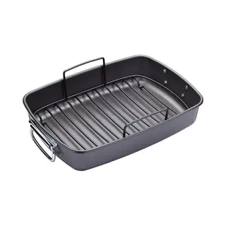 KitchenCraft MasterClass Braadpan Met Antiaanbaklaag En Rooster - Heavy Duty Roestvrij Staal 28 X 7, 5 X 40 Centimeter