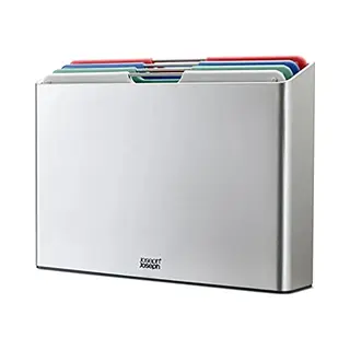 Joseph Joseph Joseph Folio Set Of 4 Chopping Board Set, Slimline Case For Organised Storage, Large- Silver/Coast