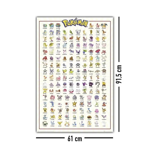 Gb Eye – Poster PokÉMon Kanto 151 (englische Version) – Offizielles Produkt – Format 91, 5 X 61 Cm – Hochwertiges Laminiertes Papier – thumbnail