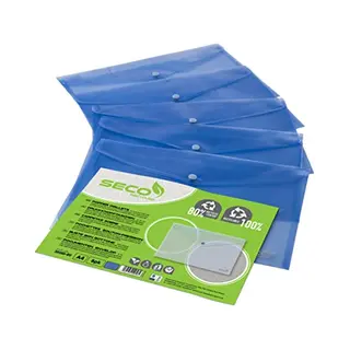 Seco Envelopmap - A4+ - Blauw - Pp 180 Micron - 5 Stuks - Drukknop - Milieuvriendelijk - Se-3035-Bu