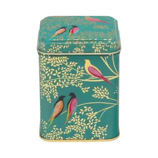 Elite Gift Boxes Birds Square Box - Green Tea Caddy - Decorative Storage Metal Tin Box With Tight Lid