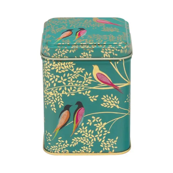 Elite Gift Boxes Birds Square Box - Green Tea Caddy - Decorative Storage Metal Tin Box With Tight Lid thumbnail