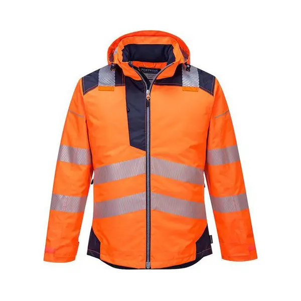 Portwest T400 Men's PW3 Lightweight Hi Vis Hooded Work Jacket Reflective Full Zip Safety Utility Quilt Lined Waterproof Workwear Orange/Navy, Xx-Large thumbnail