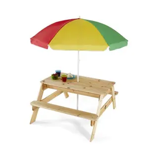 Plum® Houten Picknicktafel - Met Parasol - Geschikt Voor 18 Maanden En Ouder - L105 X B89 X H49 Cm