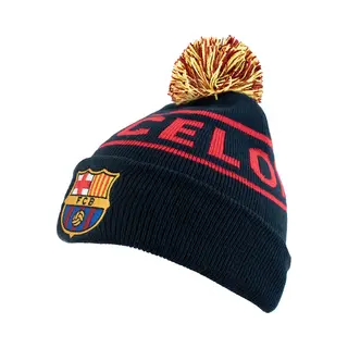 Hy-Pro Offiziell Lizenzierte Barcelona Bommelmütze - Für Den Winter Mit Traditionellem Pom-Pom Design - Fan Bommelmütze Für Damen Und Herren Blau