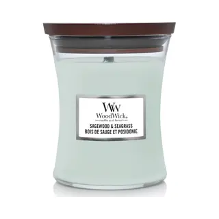 WoodWick Sagewood & Seagrass Medium Jar wax candle Round Turquoise 1 pc(s)