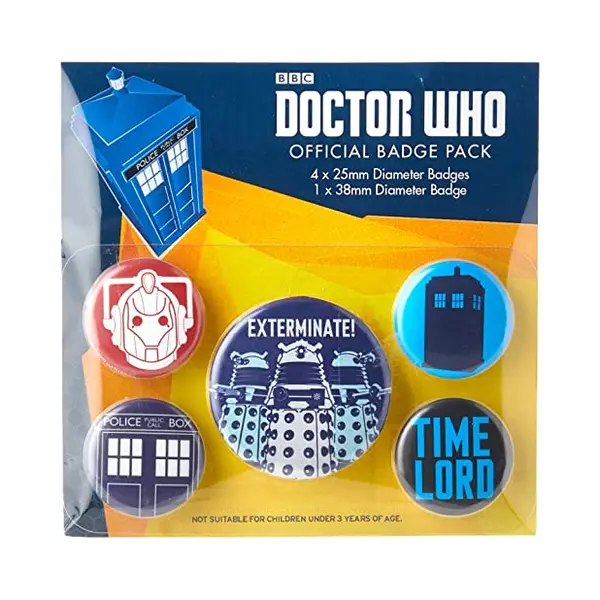 Pyramid International Doctor Who Exterminate Badge – Multi-Colour, 10 X 12.5 X 1.3 Cm – Features Dalek, Tardis & Terminator-Inspired Style – thumbnail
