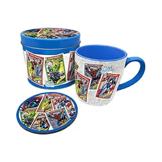 Pyramid International Marvel Comics Mug And Coaster Gift Tin Set Collectors Cards Official One Size, Cranberry