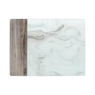 Creative Tops Premium Glass Worktop Protector/Worktop Saver With White Marble And Wood Design, White/Grey, 40 X 30 Cm