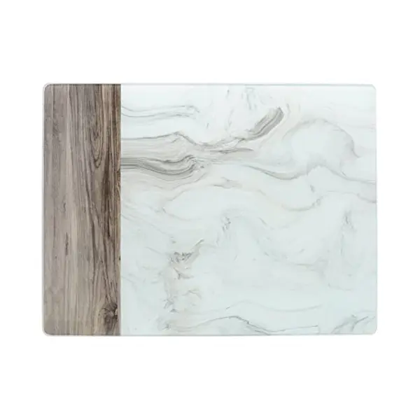 Creative Tops Premium Glass Worktop Protector/Worktop Saver With White Marble And Wood Design, White/Grey, 40 X 30 Cm thumbnail