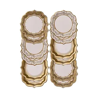 Talking Tables Pack Of 12 Gold Vintage Porcelain Style Medium Paper Plates - 3 Designs - Unique, Glamorous, Elegant, Disposable Tableware - For Christmas Table,