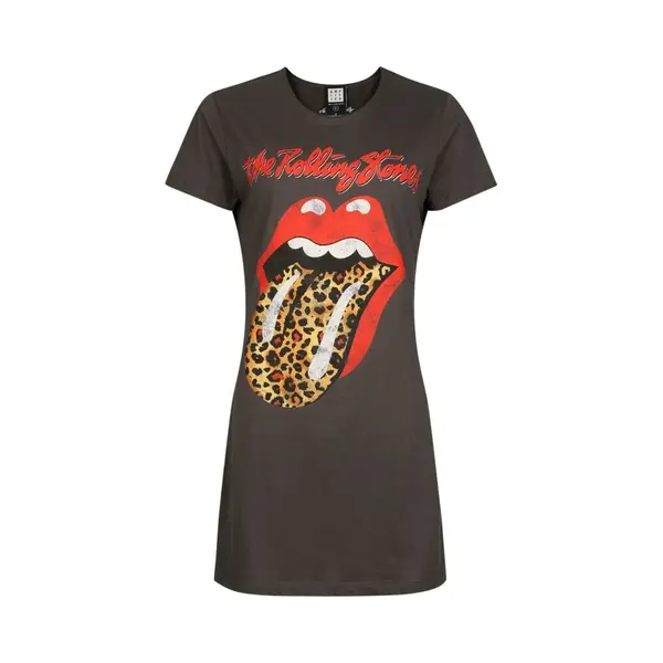 The Rolling Stones Amplified Collection - Leopard Print Tongue Mini Dress Charcoal thumbnail