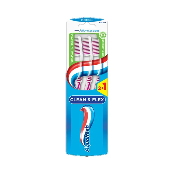 , Aquafresh Tandenborstel Clean&Flex Medium 3 Stuks thumbnail
