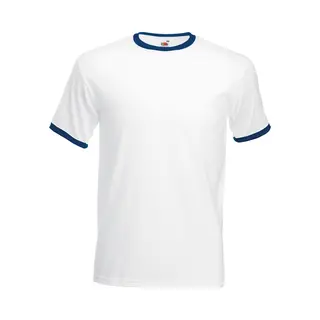 Fruit Of The Loom Herren T-Shirt Gr. M, Weiß/Marineblau.