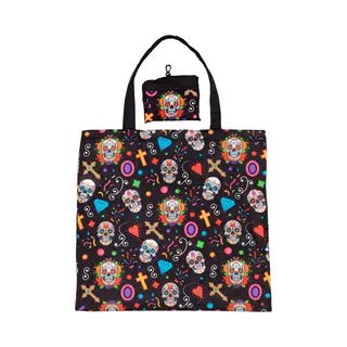 Puckator Foldable Reusable Shopping Day Of The Dead - Folding Shopping Bags - Foldable Tote - Foldaway Shopping Bags -Family Beach Fold Up Bag In