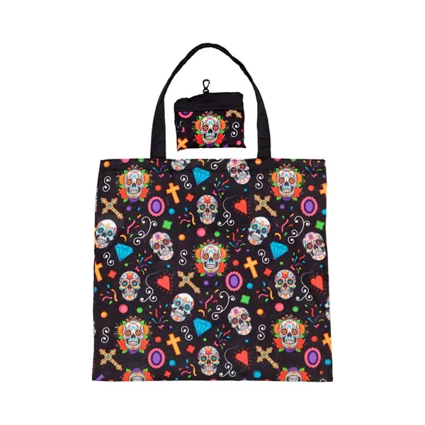 Puckator Foldable Reusable Shopping Day Of The Dead - Folding Shopping Bags - Foldable Tote - Foldaway Shopping Bags -Family Beach Fold Up Bag In thumbnail