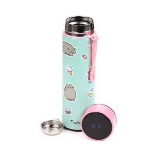 Puckator Pusheen The Cat Sweets Hot & Cold Digital Thermometer Bottle - Reusable Insulated Active Water Bottle Flask For Girls And Boys With A Carry