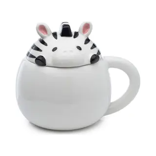 puckator Beker/Mok - Zebra Aroramals - Gevormde Deksel - Zwart/Wit - Dolomiet Keramiek - 450ml