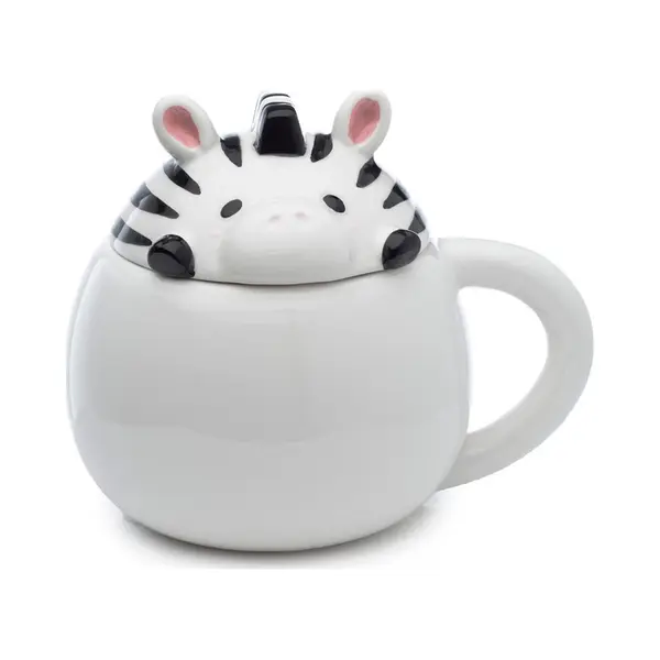 puckator Beker/Mok - Zebra Aroramals - Gevormde Deksel - Zwart/Wit - Dolomiet Keramiek - 450ml thumbnail