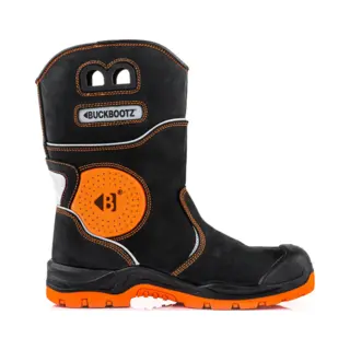 Buckbootz BVIZ5 Black Orange Hi Visibility 360 Reflective Waterproof Full Safety Rigger Boot With Ankle Protection & Pull On Handles