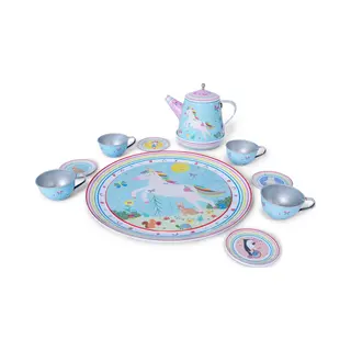 Floss & Rock Kids Tin Afternoon Tea Party Musical Girl Set 11 Piece Rainbow Fairy With Decorative Matching Storage Box Eco Friendly